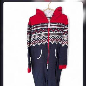 Red and Navy Patterned Onesie by Le 31 Simons